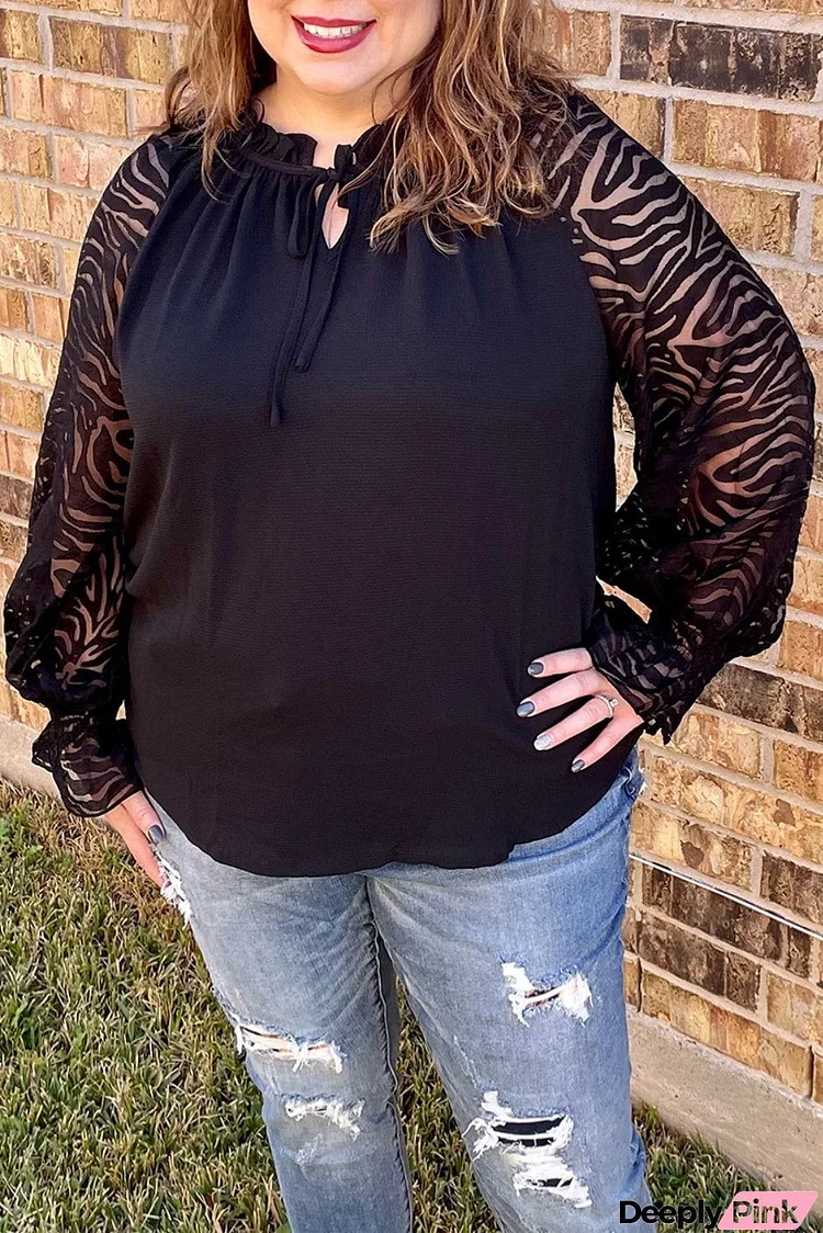 Plus Size Zebra Mesh Sleeve Blouse