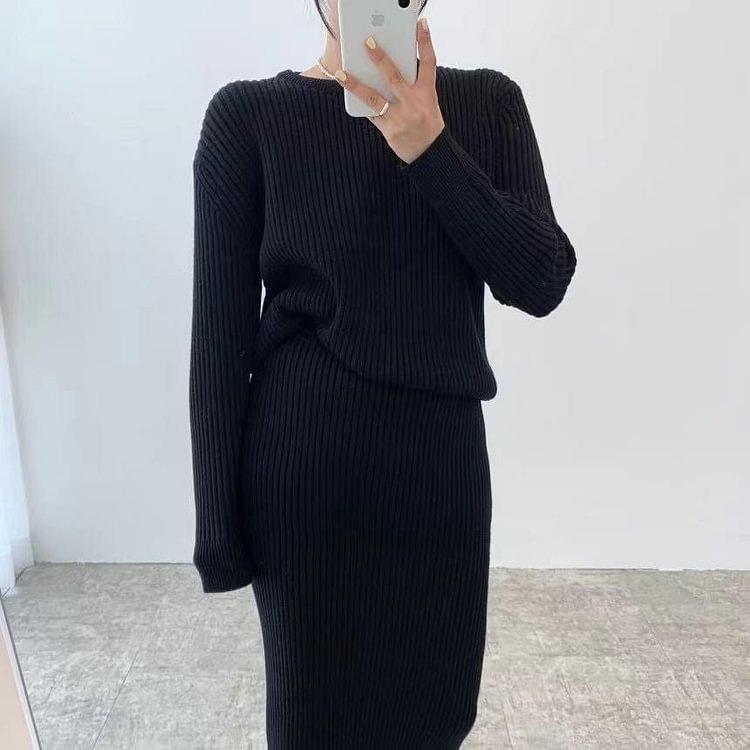 Retro Simple Skirt Two Piece Set