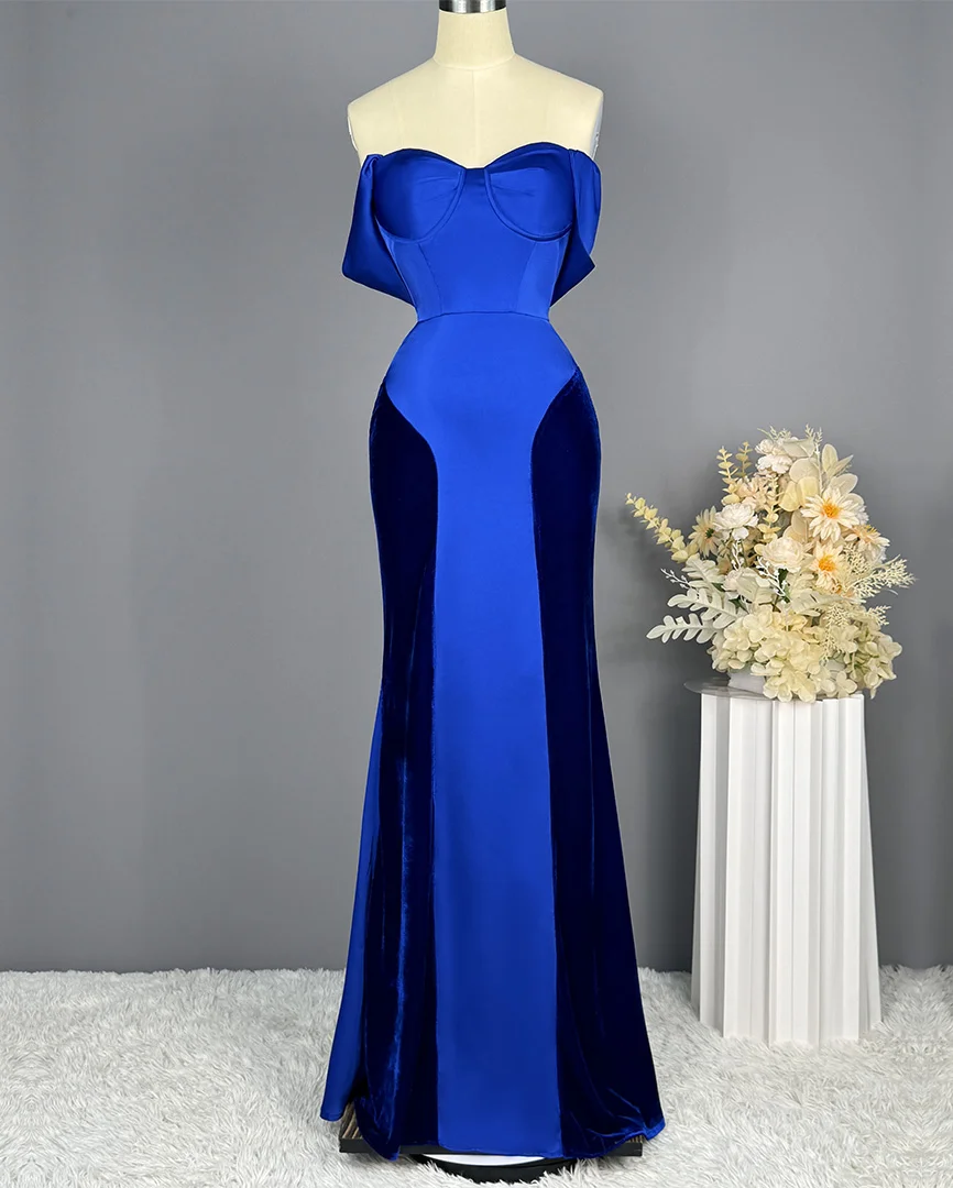 Daisda Elegant Royal Blue Split Stain Velvet Off-the-shoulder Prom Dress