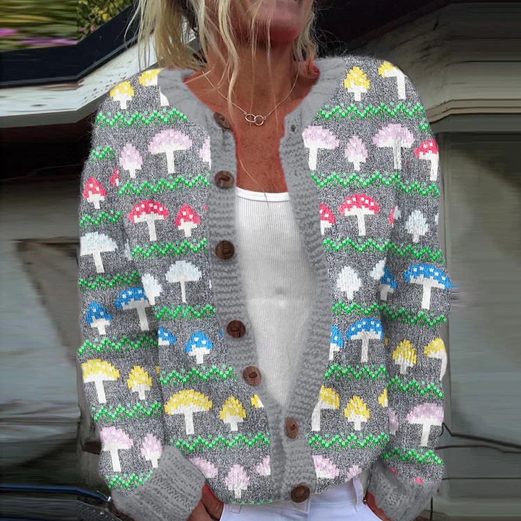 Forest Mushroom Jacquard Women's Knitted Sweater