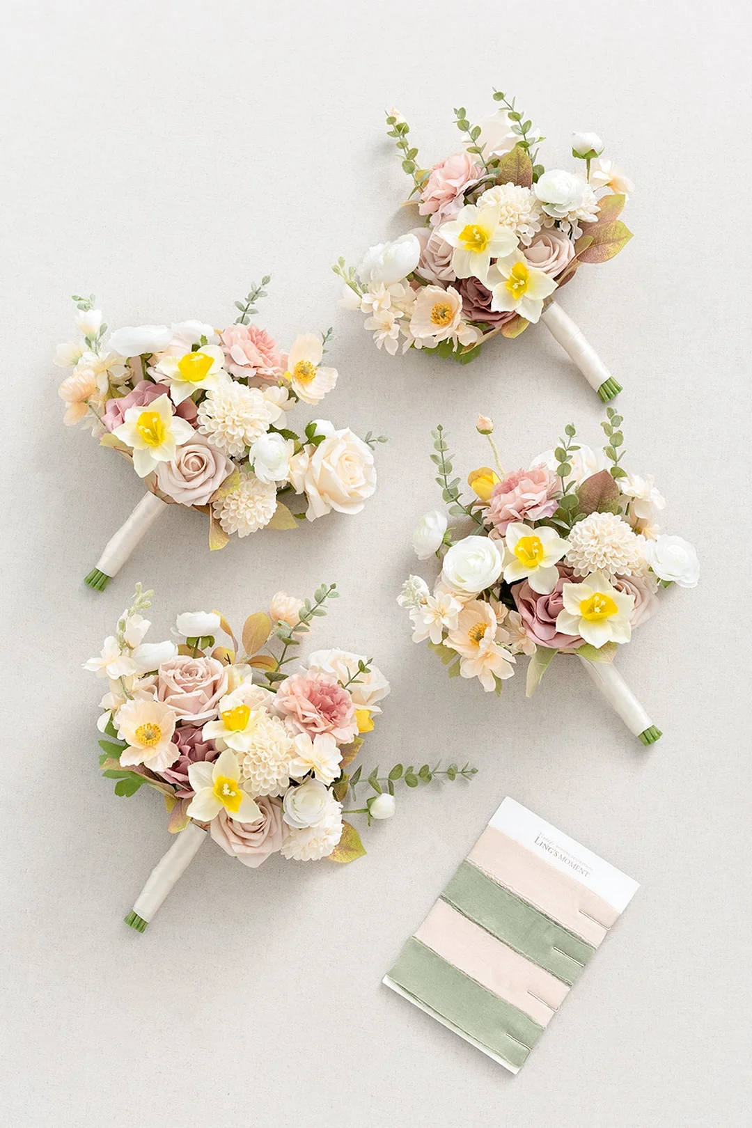 Free-Form Bridesmaid Bouquets in Nude & French Yellow
