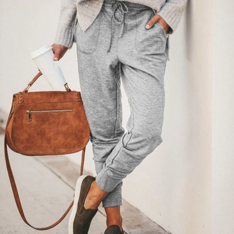 newWomen Casual Loose Pants Women Casual Pencil Pants Drawstring Elastic Waist Pants Summer Women Trousers With Pockets