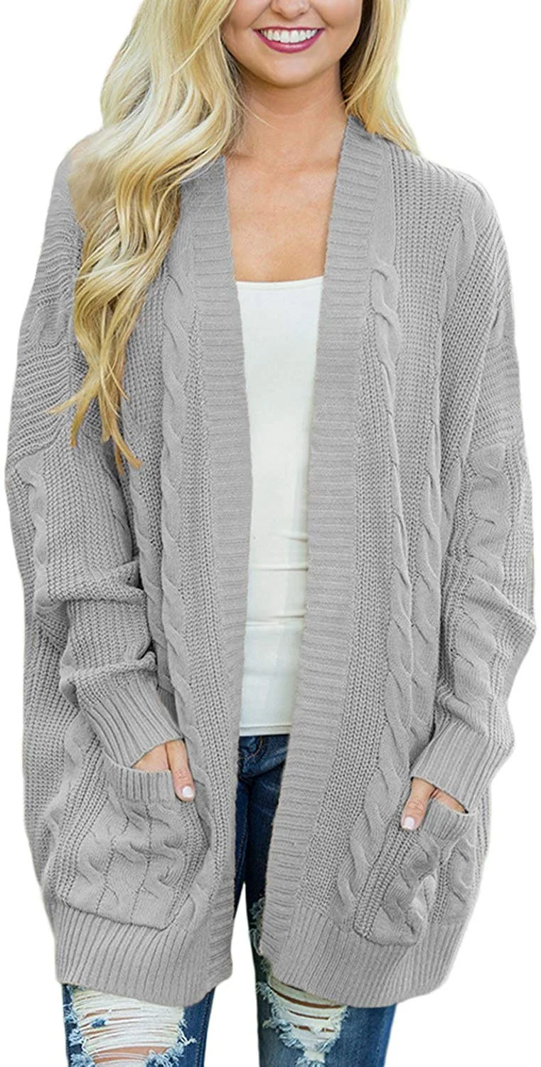 Womens Oversized Knit Texture Casual Loose Open Front Cardigan Sweaters with Pocket