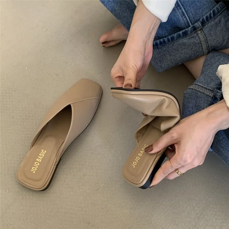 Wongn Wongn Lazy Slippers Korean Version Of Fashion Square Head Baotou Half Drag Without Heel Flat Sandals Women's Shoes