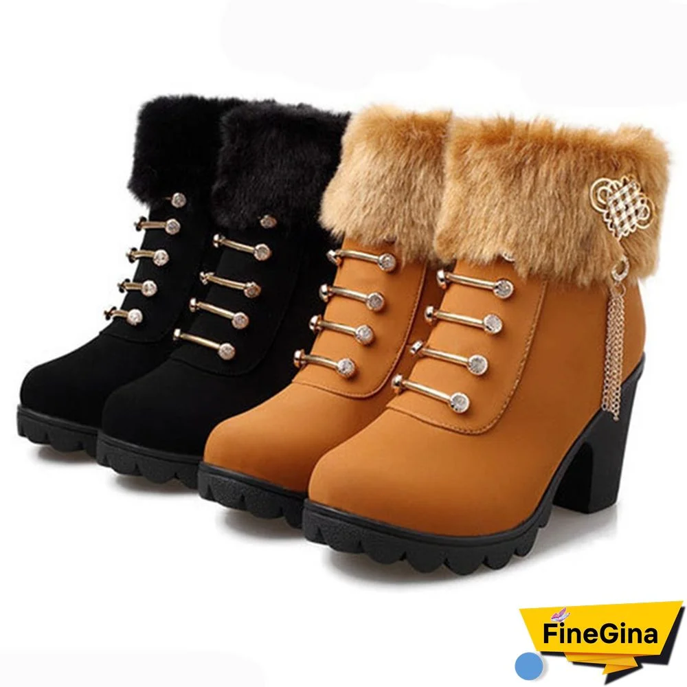 Fashion Women's Platform Boots Autumn and Winter Warm Snow Boots Women's Casual High-heeled Ankle Boots