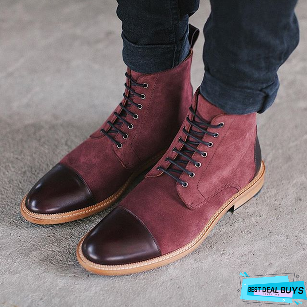 Hot Sale Handmade Color Stitching Suede Ankle Boots