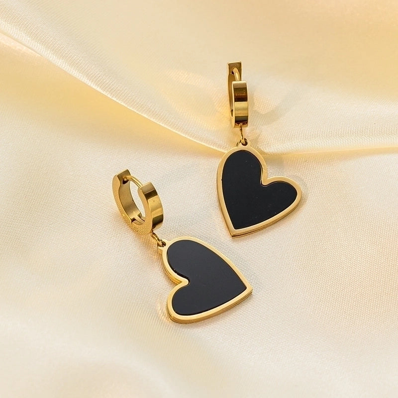 1 Pair Commute Heart Shape Epoxy Plating Inlay 304 Stainless Steel Acrylic 18K Gold Plated Drop Earrings