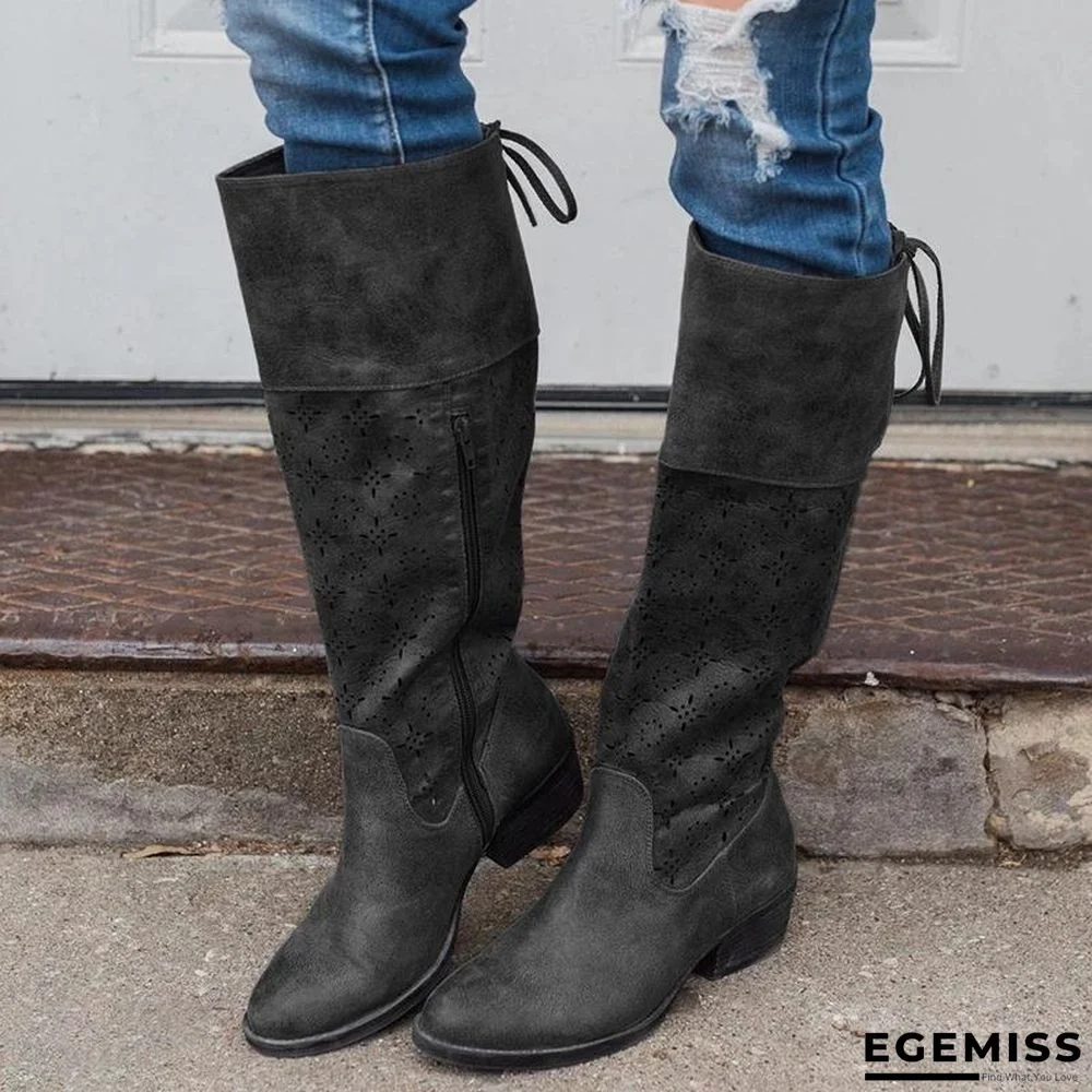 PLUS SIZE VINTAGE LEATHER ZIPPER KNEE BOOTS | EGEMISS