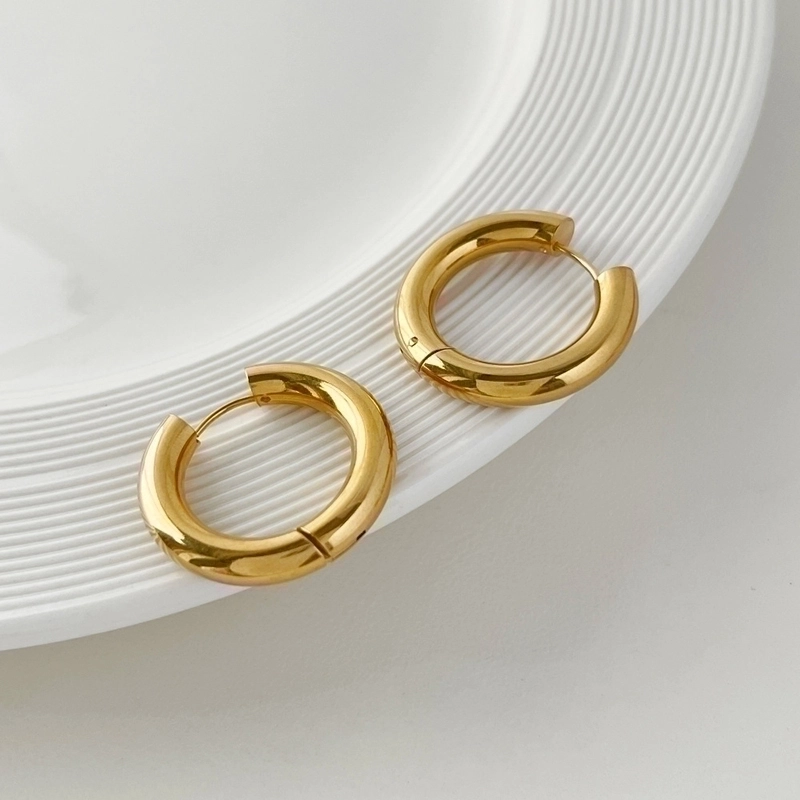 1 Pair Minimalist Round Plating Stainless Steel Titanium Steel 18K Gold Plated Hoop Earrings