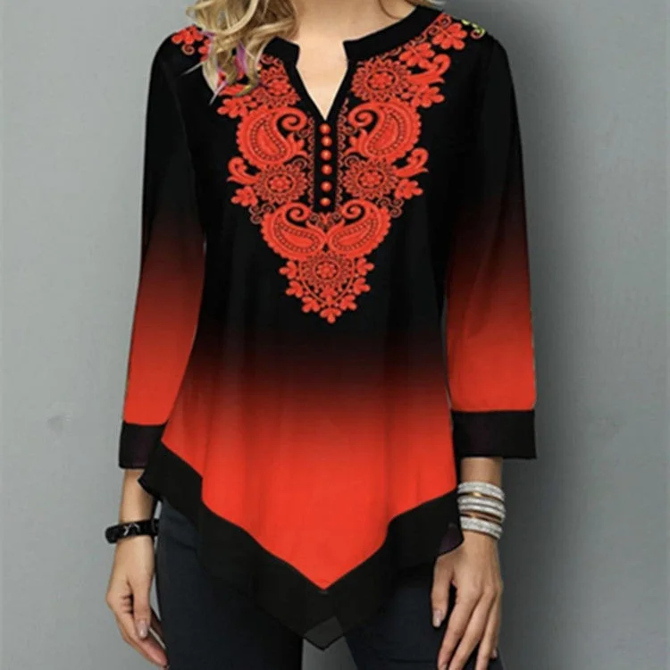 Uveng Round Milk Silk Neck Loose Gradient Women's Top