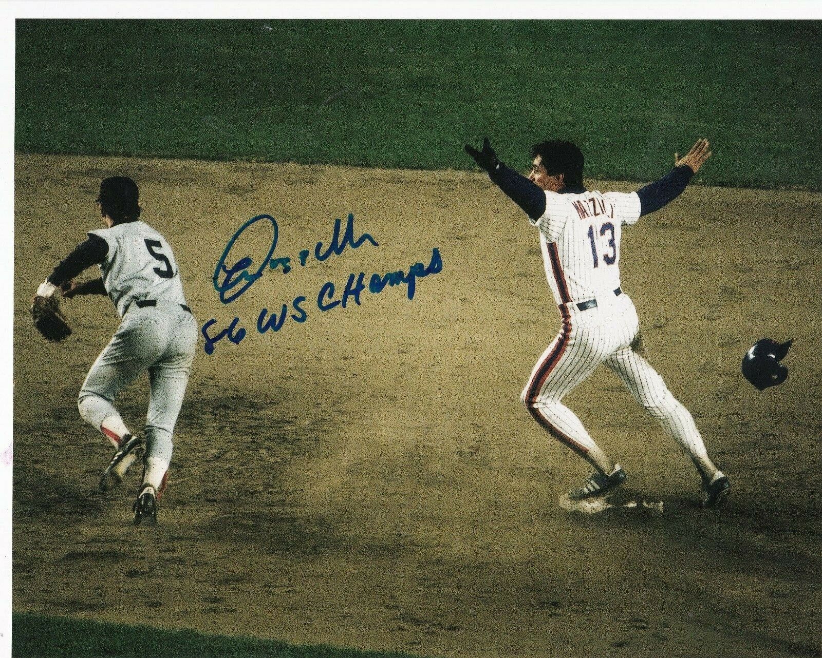 LEE MAZZILLI NEW YORK METS 86 WS CHAMPS ACTION SIGNED 8x10