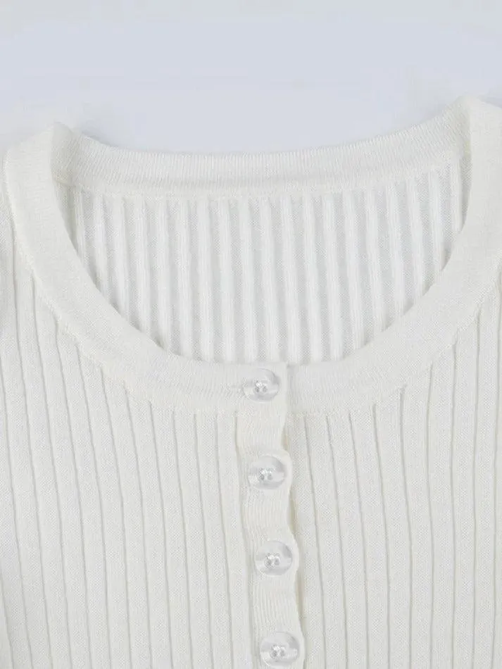 Brownm Solid Breasted Ribbed Long Sleeve Knit