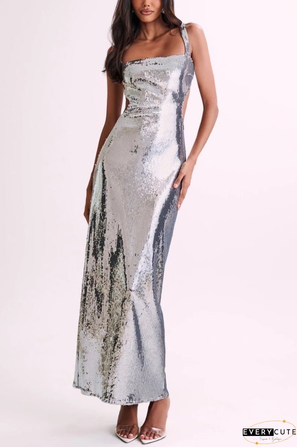 Slim Fit Square Neck Halter Backless Maxi Dress