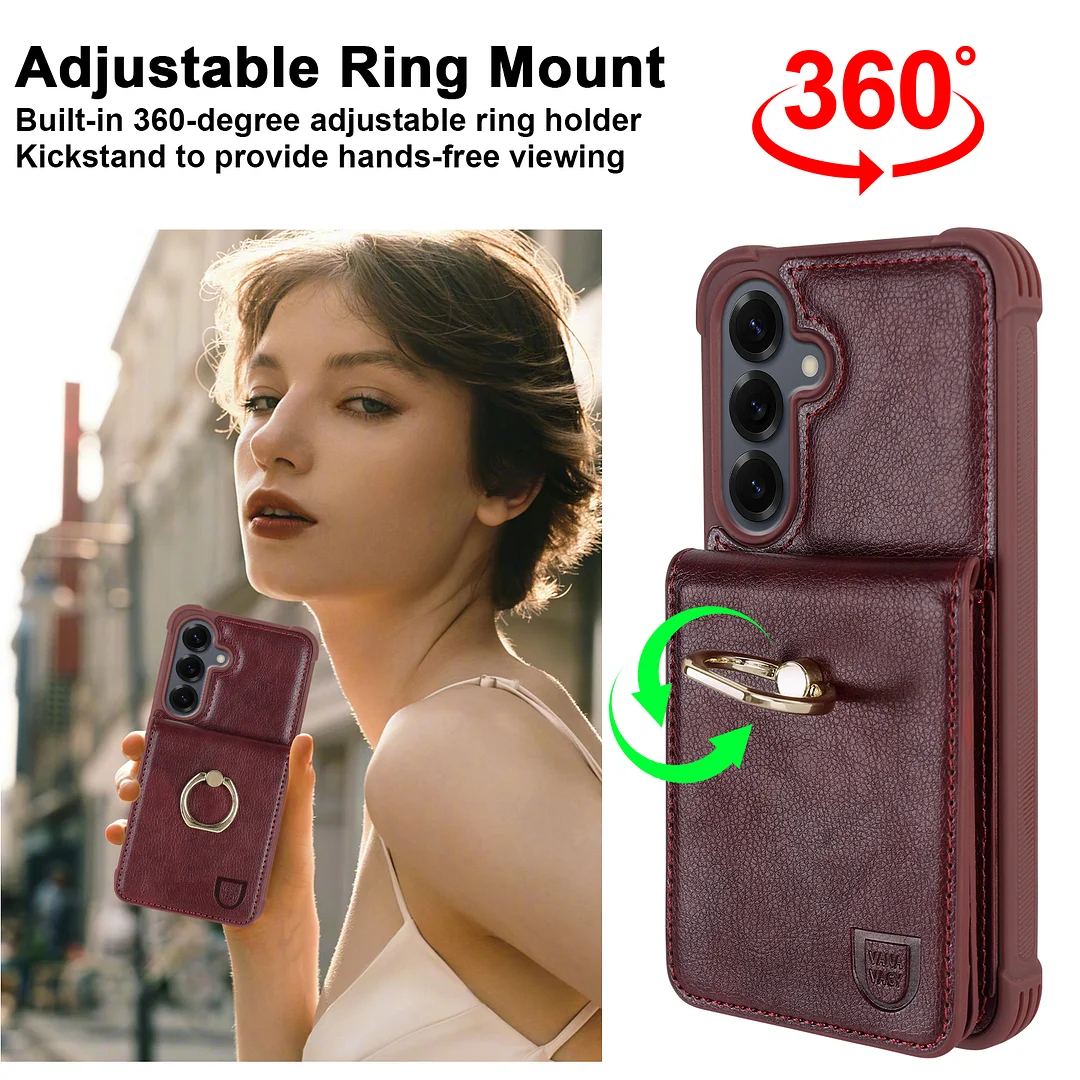 VANAVAGY Wallet Case Compatible for Galaxy S25 5G with Credit Card Holder and Coin Pocket