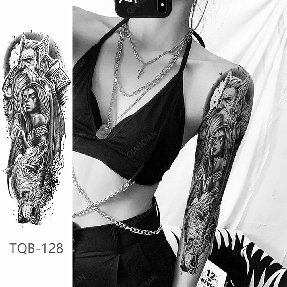 Sdrawing Arm Temporary Tattoo Lady Gun Eye Flower Tiger Lion Skull Eagle Women Body Leg Waterproof Sticker Cool Man Totem Sleeve