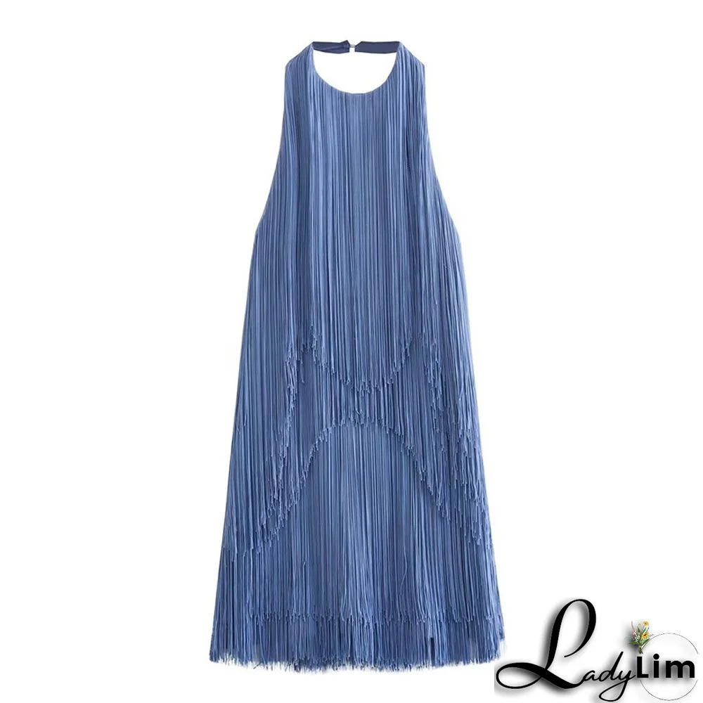 Halter Backless Fringe Mini Dress