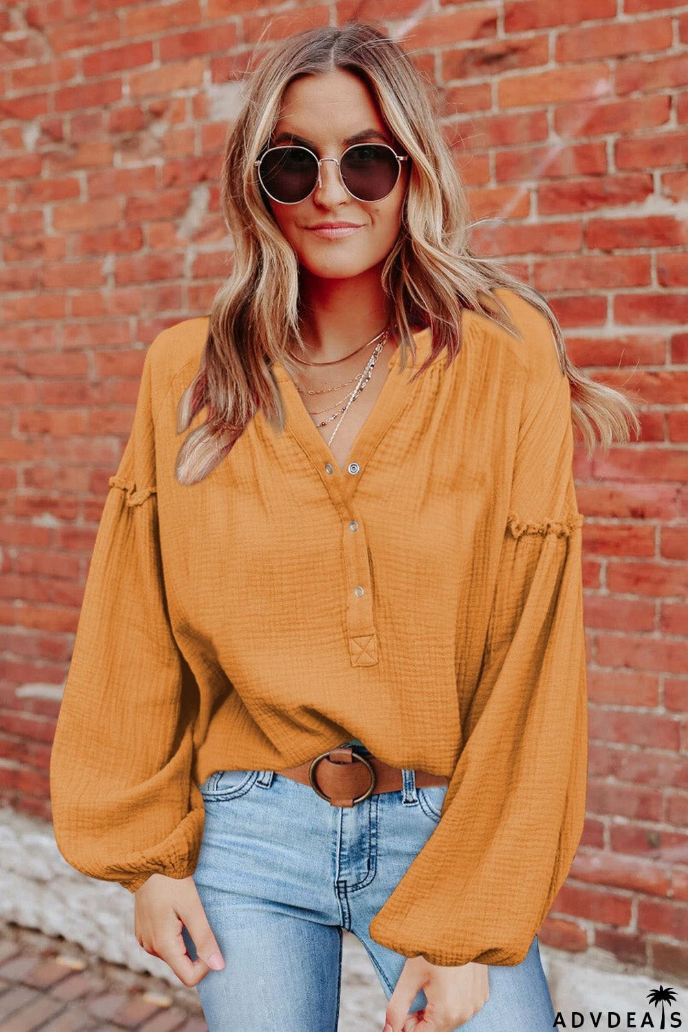 Casual Balloon Sleeve Crinkled Top