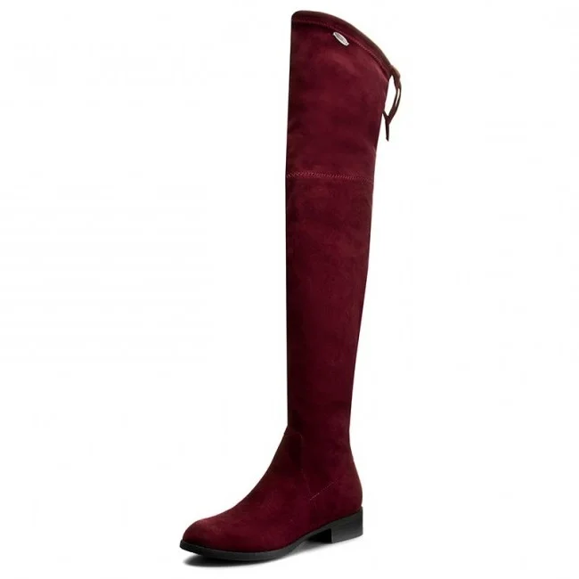 Burgundy Suede Flat Stretch Over-the-Knee Boots Vdcoo
