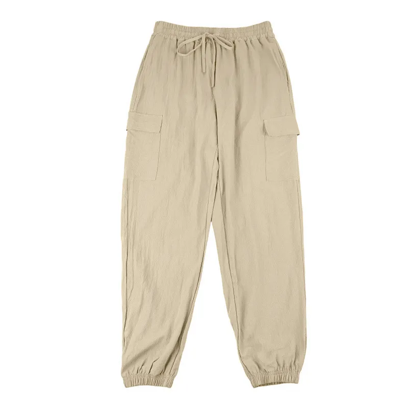 2026 American Style Linen Long Pants Men’s Summer Casual Loose Multi-Pocket Trousers