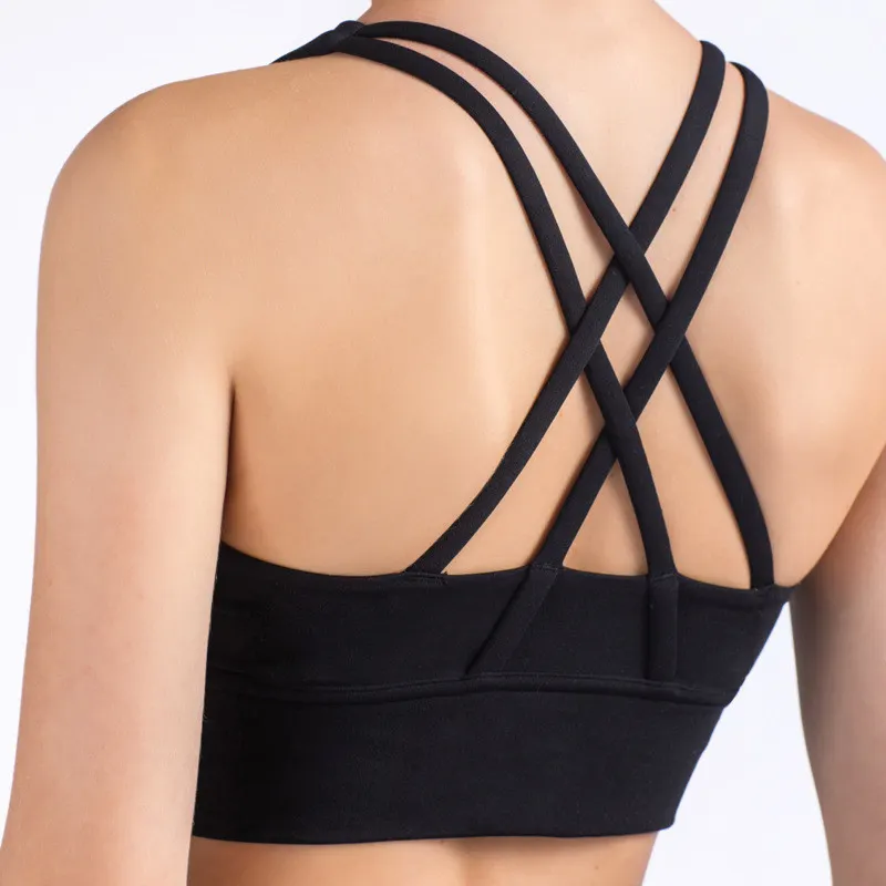 black sports bra with built in padding