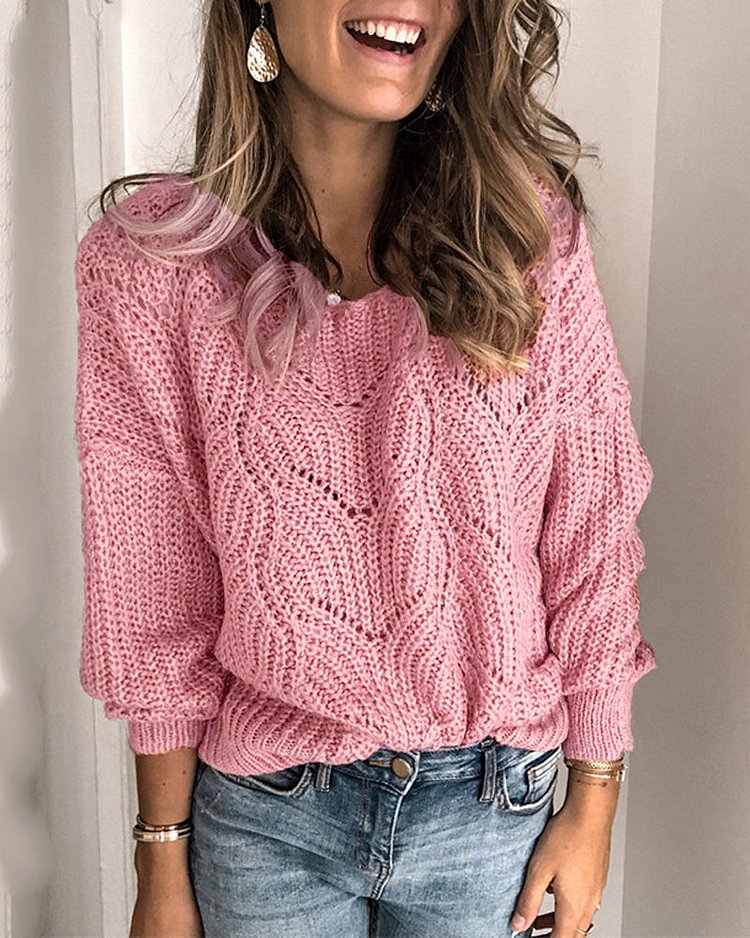 Round Neck Openwork Knitted Sweater