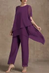 Plus Size Asymmetric Hem Split Sleeve Two Pieces Set Pant Suits