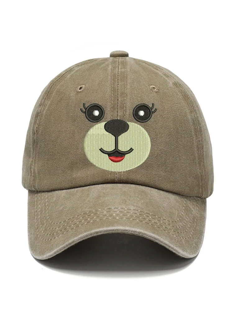 Cute Dog Embroidered Print Linen Blend Hat