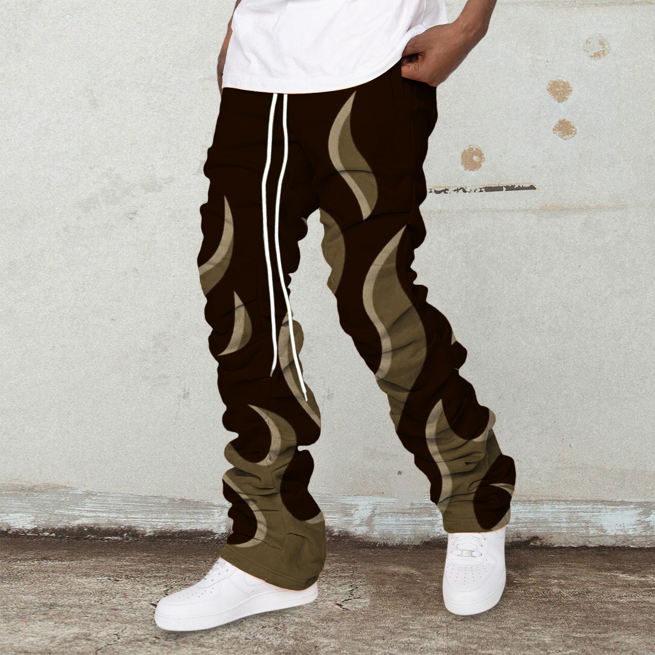Retro Flame Tide Brand Pile Pants Trousers
