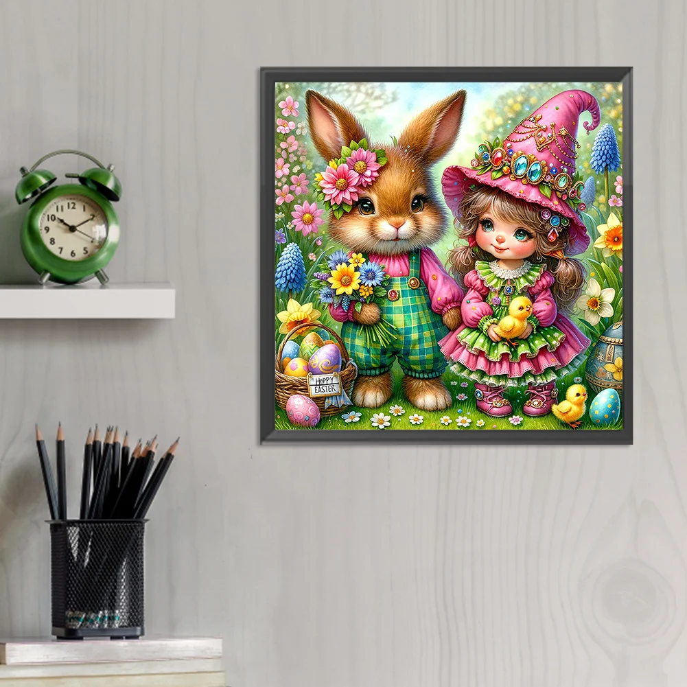 Diamond Painting - Full Round Drill - Easter Rabbit Girl(Canvas|30*30cm)