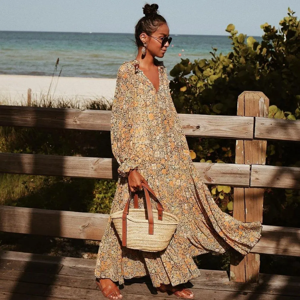 Toes in the Sand Floral Print Maxi Dress--vocosishoes