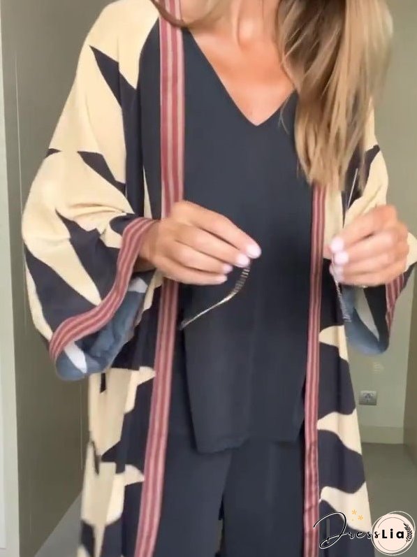Autumn and Winter New Cape Cardigan Long Sleeve Loose Fashion Print Long Coat