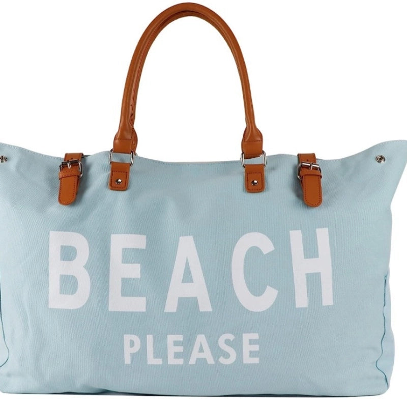 Women's Large Canvas Letter Beach Square Magnetic Buckle Shoulder Bag