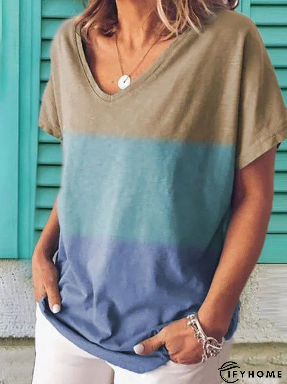 Tie Dye V-Neck Short Women Tunic T-Shirt | IFYHOME