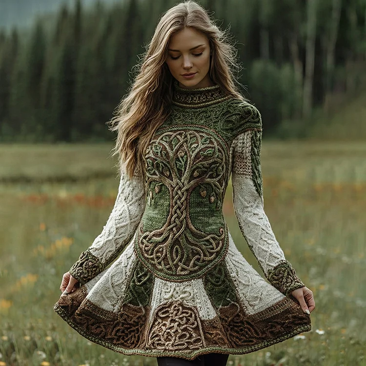 Vintage Celtic Knot Tree Of Life Ombre Pattern Dress