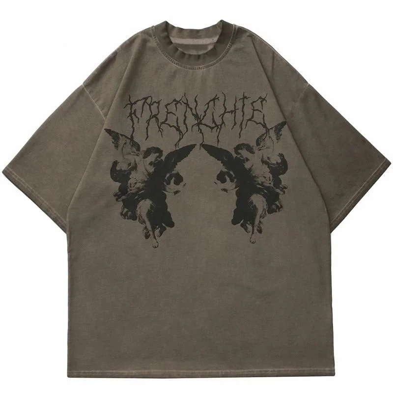 Hip Hop Streetwear Oversize T-Shirt 2021 Women Angel Dark Print Tshirt Harajuku Loose T Shirt Summer Short Sleeve Tops Tees 1027