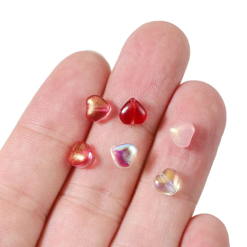 20 PCS/Package Diameter 6 Mm Hole 1~1.9mm Glass Glass Heart Shape Jewelry Accessories
