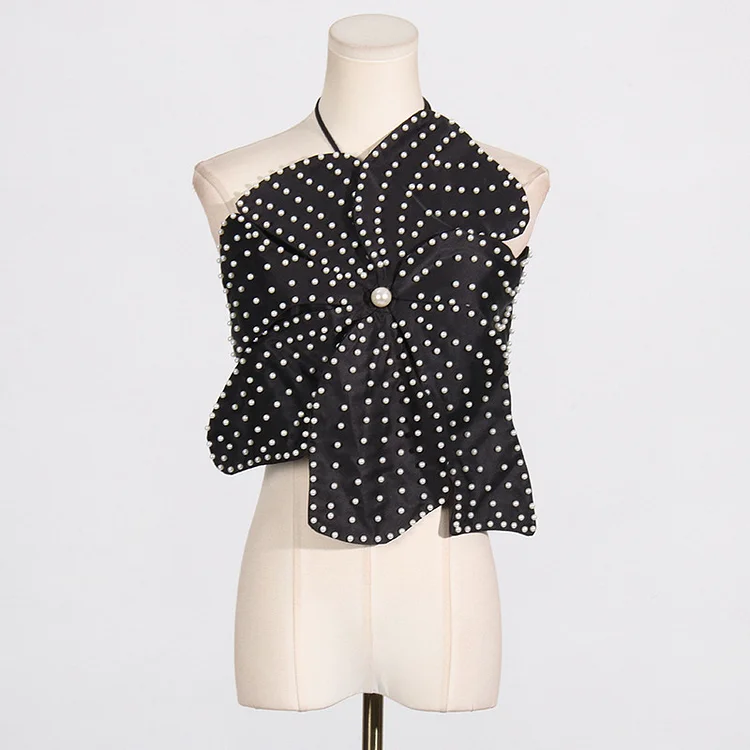 Niche Design Pearl Studded Hanging Neck Top