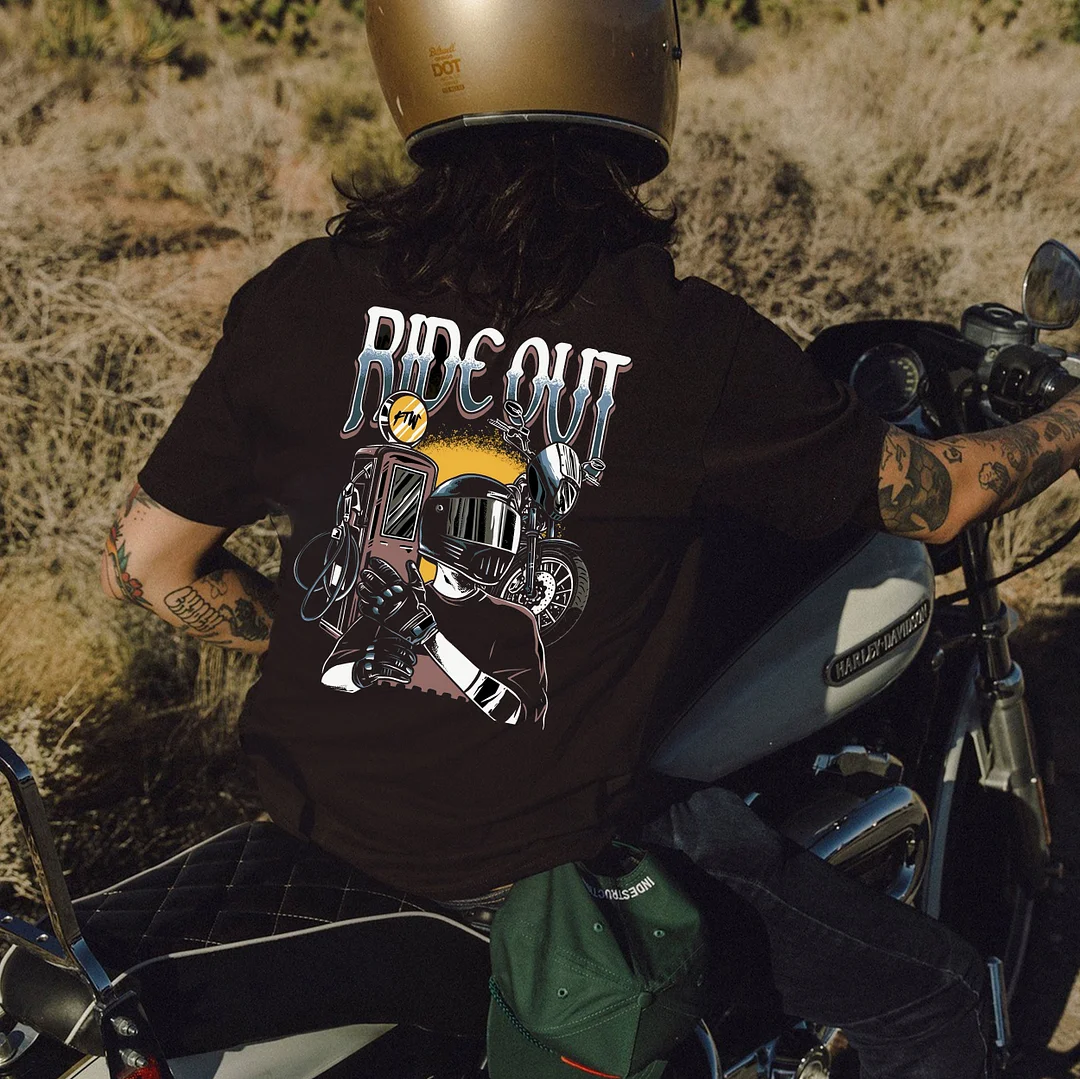 RIDE OUT Motorcycle Black Print T-Shirt