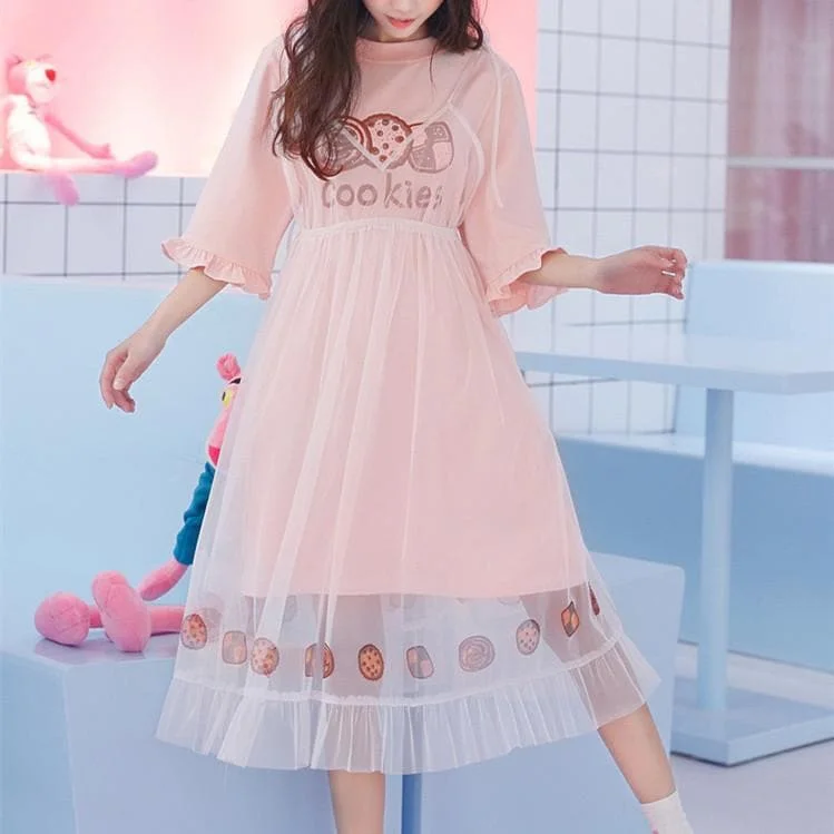 Pink Pastel Cookies Printing Dress SP1812146