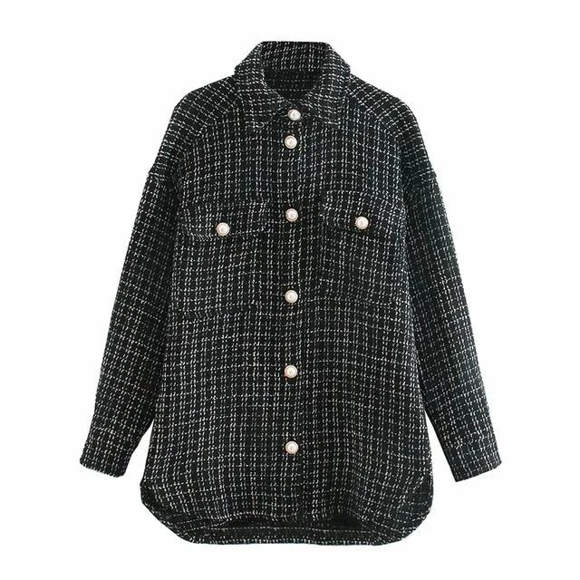 ZXQJ Tweed Women Vintage Oversize Plaid Shirts  Spring-Autumn Chic Ladies Streetwear Loose Shirt Elegant Female Outfit Girls