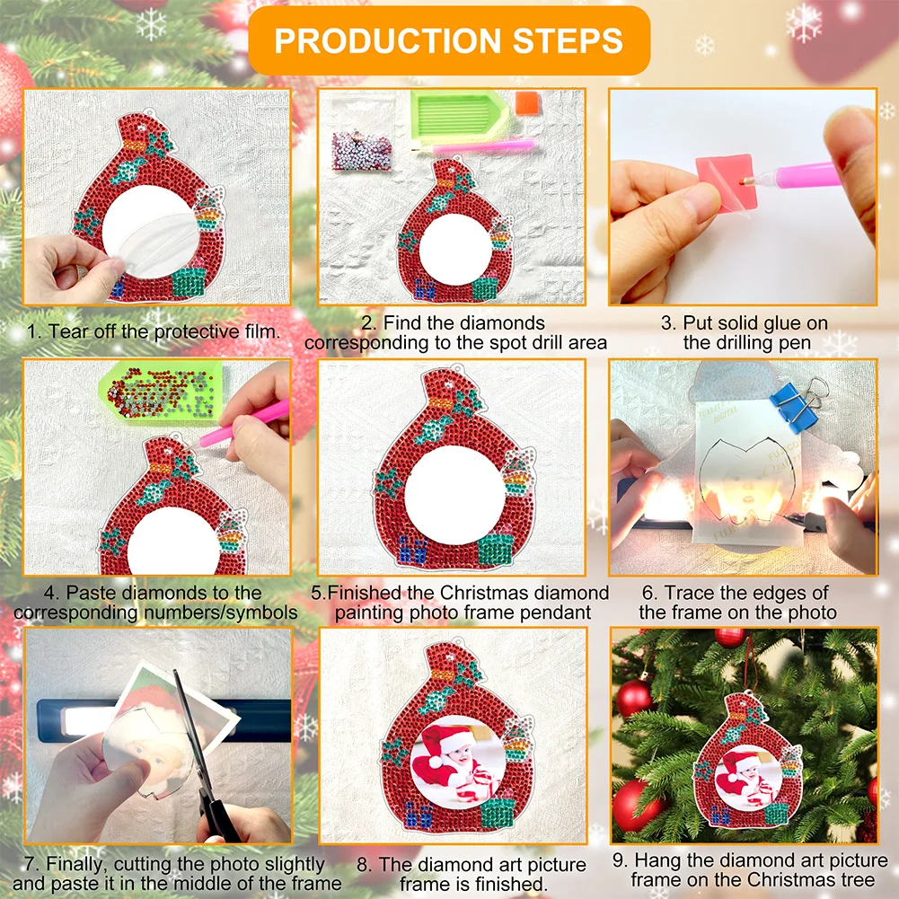 4pcs Photo Frame Christmas Photo Frame Hanging Diamond Painting