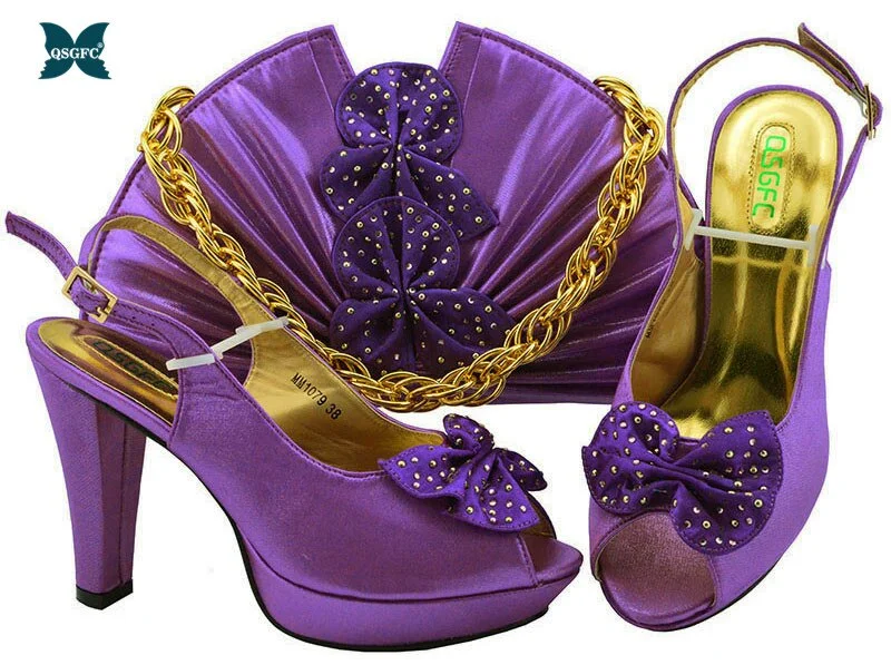 Newest Autumn Italian design Ladies Shoes with Matching Bag High Quality African Nigeria Shoe and Bag set in Yellow Color