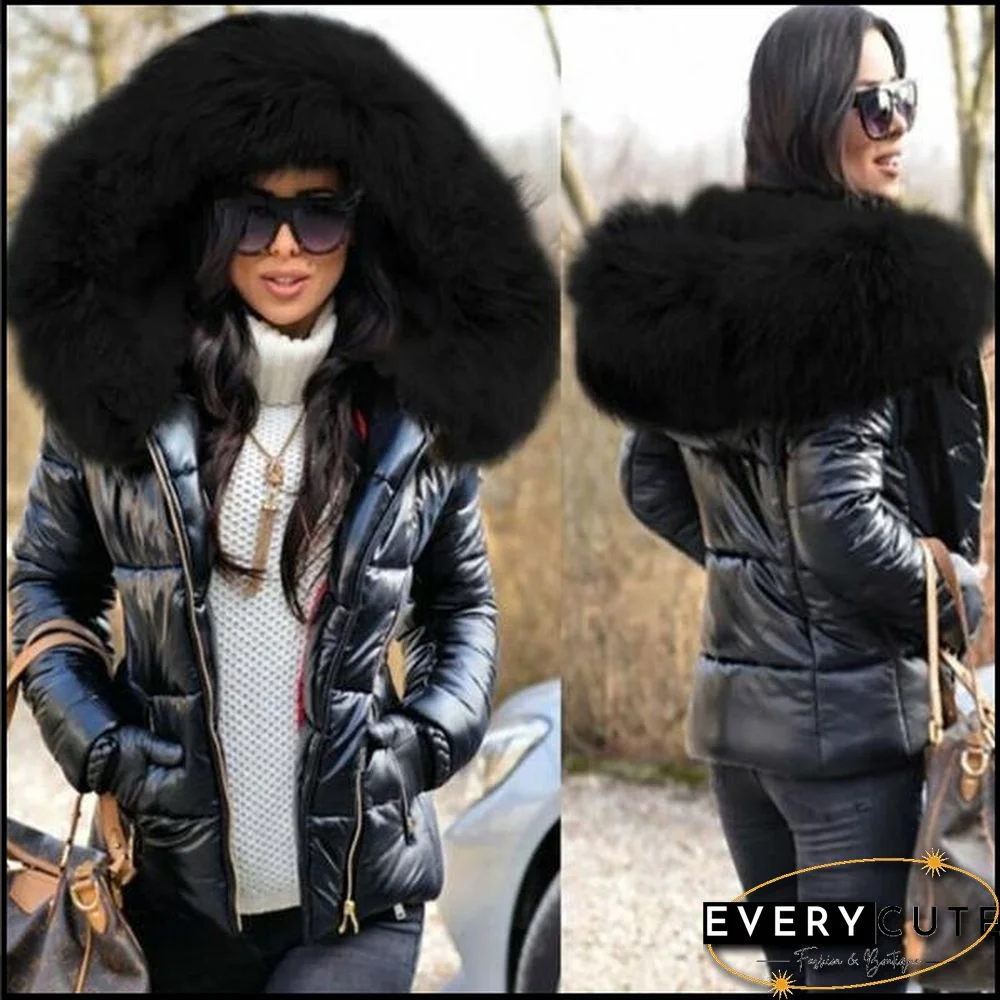 New Autumn and Winter Fashion Women's Short Coat Cotton Jacket Large Size Hooded Jacket Warm Cotton Women's Fur Collar Hoodie Parka Coat XS-5XL