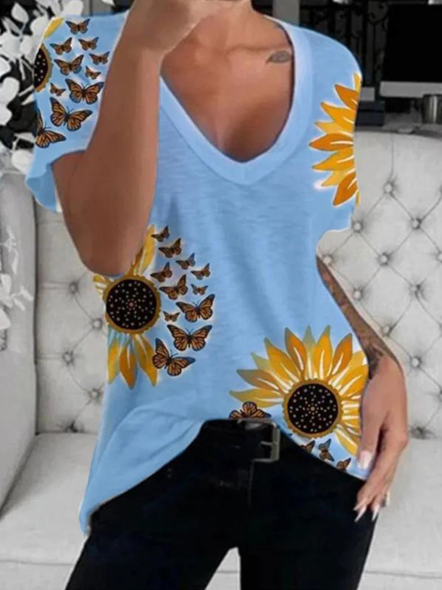 Sunflower Printed Short-sleeved T-shirt