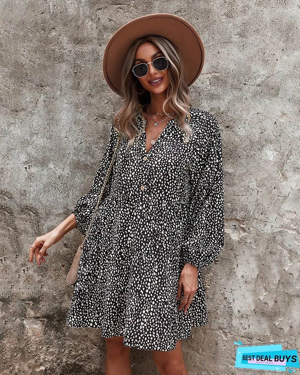 European and American Long Sleeve Fashion Women's Leopard Print Dress