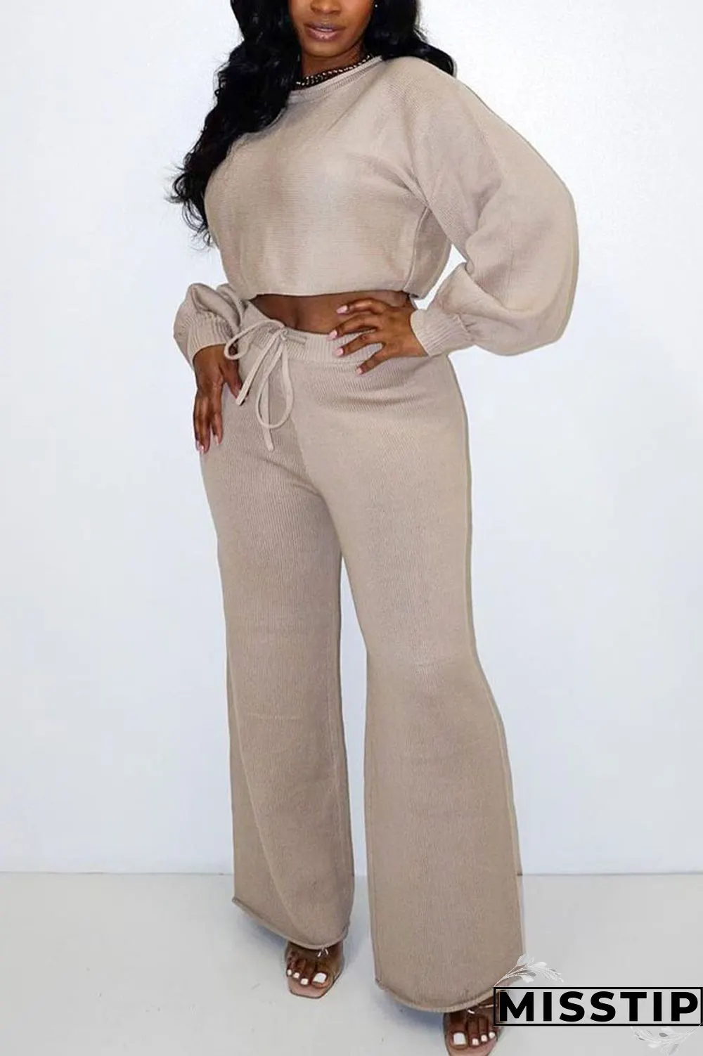 Light Blue Casual Solid O Neck Long Sleeve Two Pieces