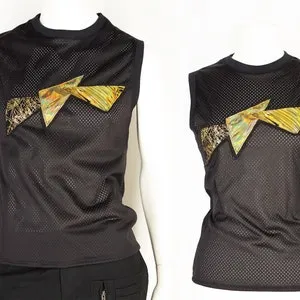 pornhint Pornhint Mesh Top Unisex Handmade Festival Clothing with Gold Triangles