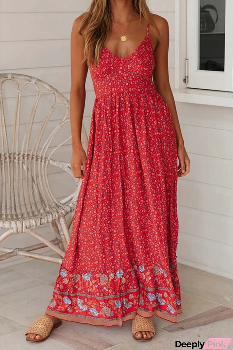 Bohemian V Neck Floral Maxi Dress