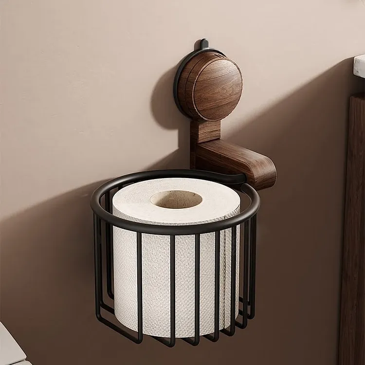 Suction-Cup Walnut-Finish Paper Towel Holder &ndash; Vintage-Style Kitchen & Bathroom Organizer