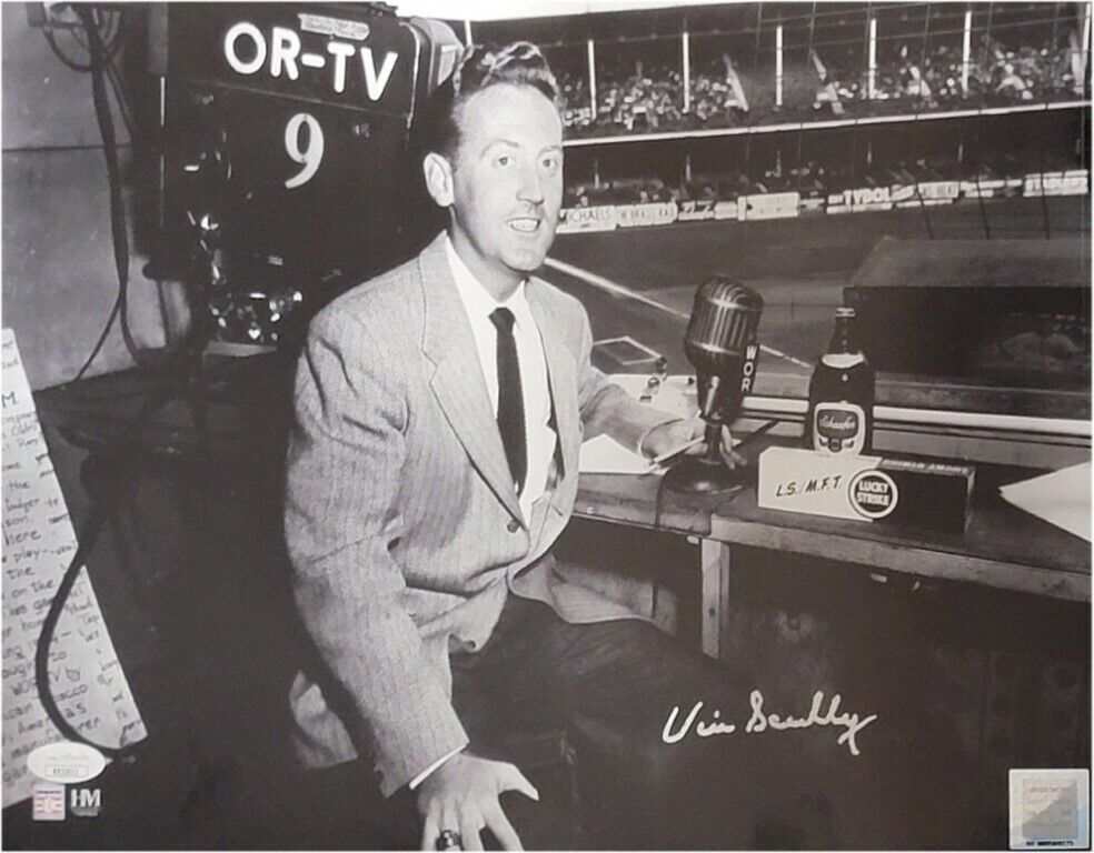 Vin Scully Signed Autographed 11x14 Photo Poster painting Black and WHite Stunning JSA COA